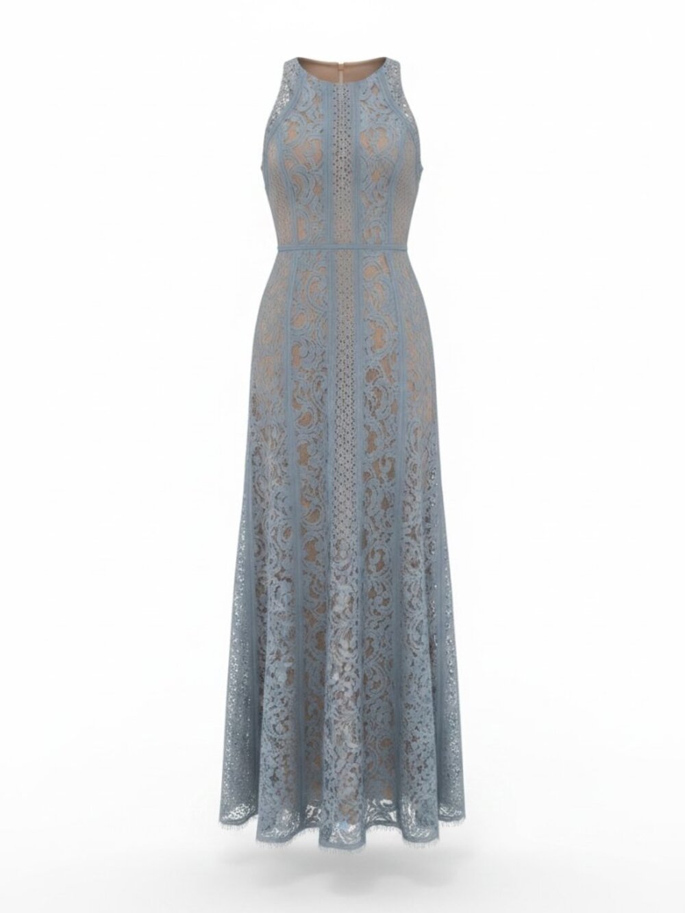 BCBG MAXAZRIA Ariella Shadow Blue Lace Open Back Formal Wedding Gown Size 4